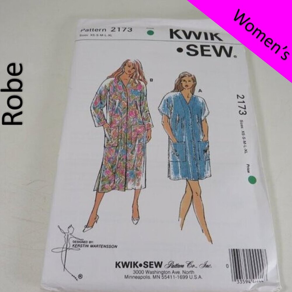Kwik Sew 2173 Clothing Pattern UNCUT Woman's Robe short & long sleeve XS-XLG